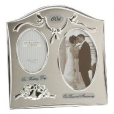 Two Tone Silverplated Wedding Anniversary Gift Photo Frame - "60th Diamond Anniversary